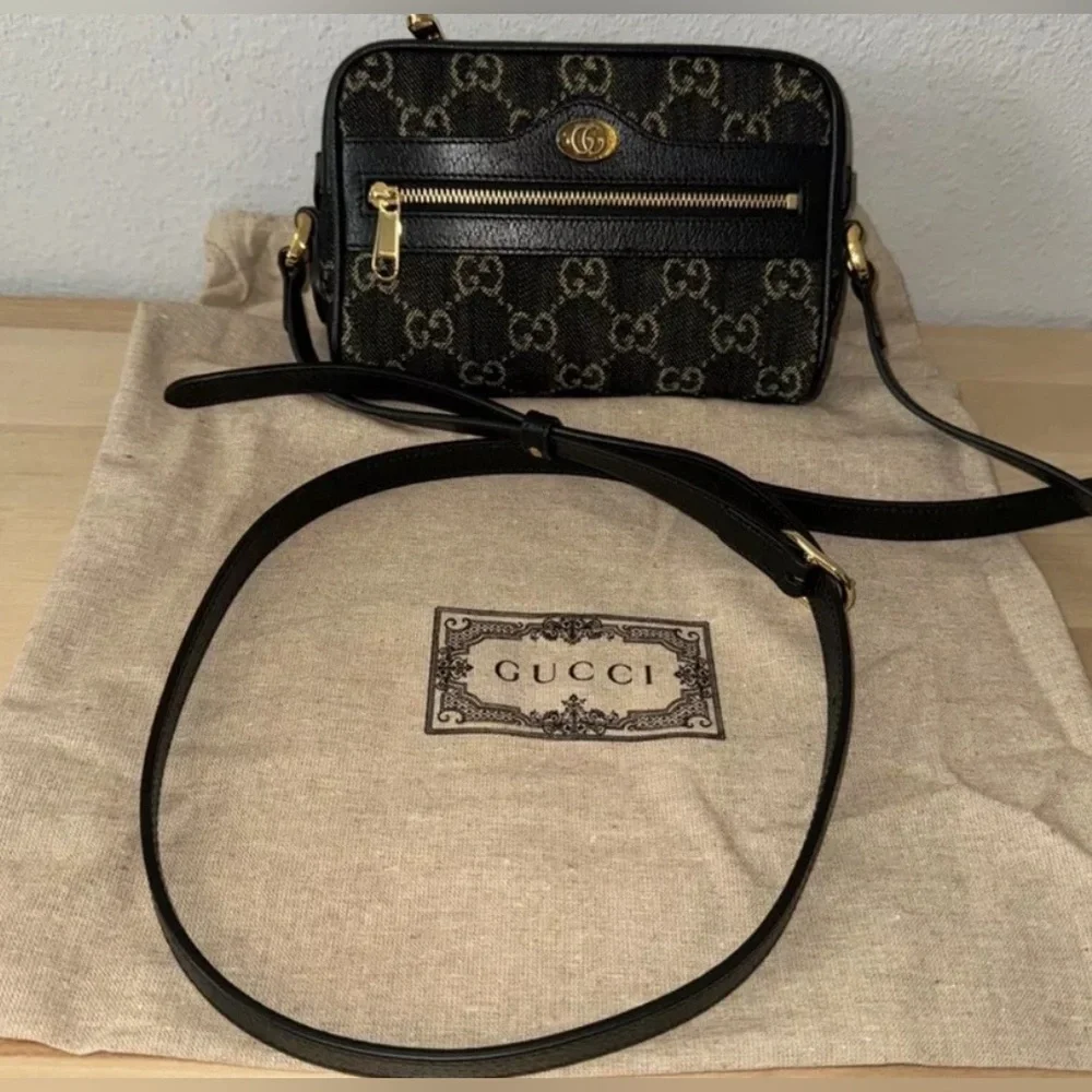 SOLD Gucci Jacquard Black Denim GG Monogram Textured Calfskin Mini Ophidia Bag - Picture 2 of 8